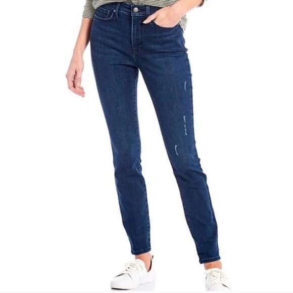 NYDJ Ami Skinny Jeans Women's Size 8 Dark Wash Distressed Denim - Picture 1 of 8